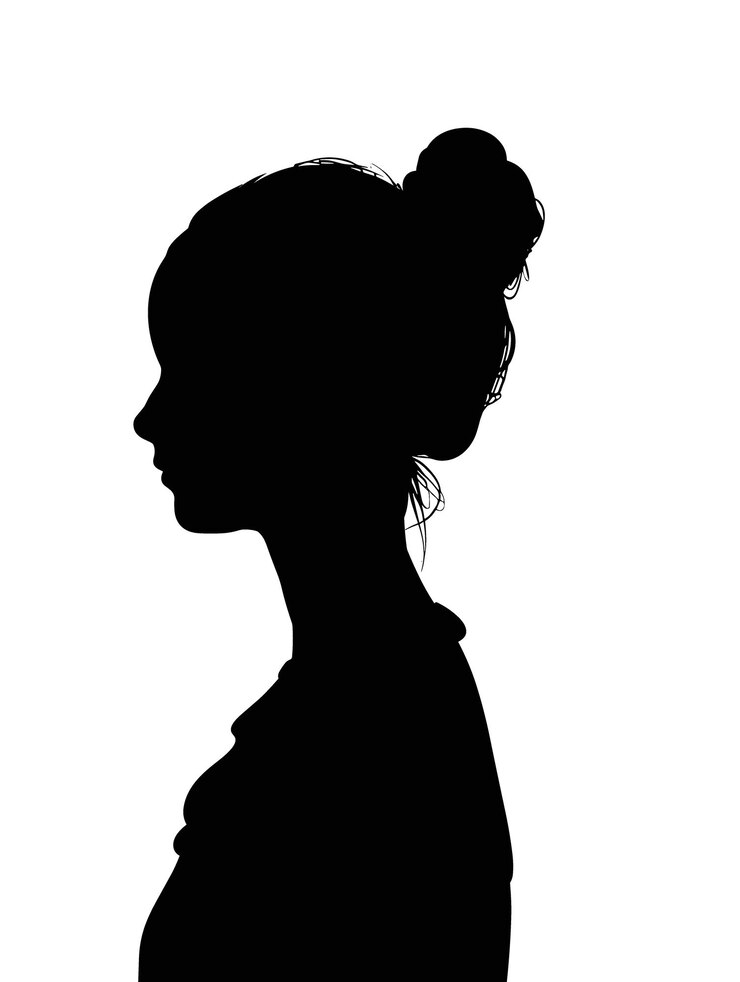 색 배경에 있는 여성의 터 실루 고립