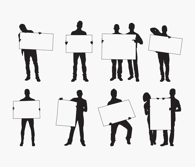 Vector vector silhouette of young people holding banner or blank card