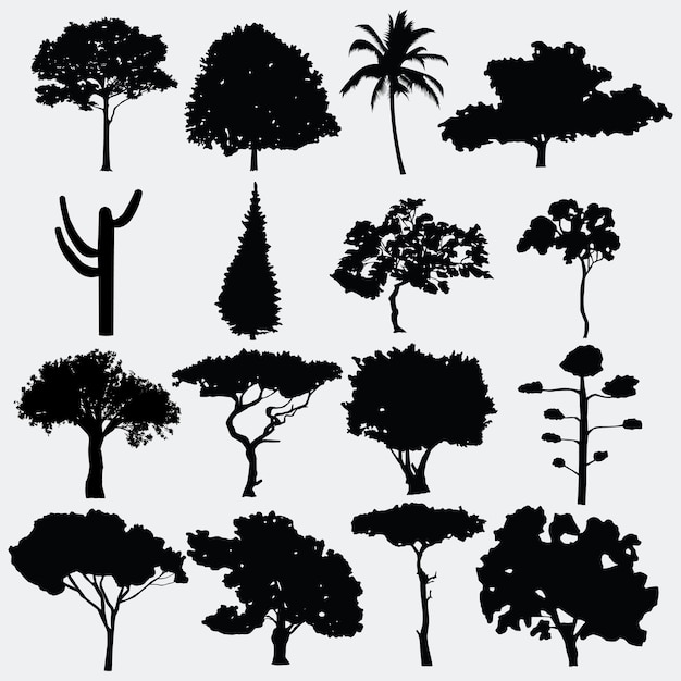 vector silhouetten van verschillende soorten bomen.