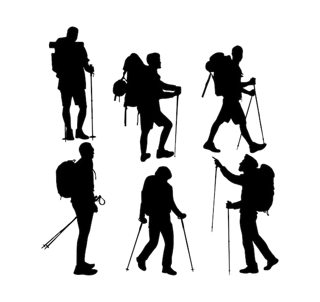 Vector silhouetten van wandelaars of backpackers