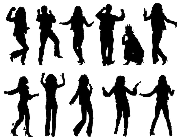 Vector silhouettes dancing man and women