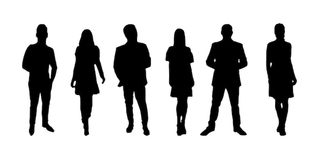 ベクトル ベクトル シルエット男と女のカップル ビジネス人々 グループ立っている黒い色分離 o