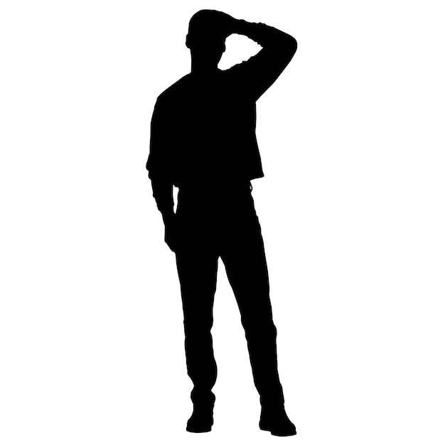 Vector silhouettes of men Standing man shape Black color on isolated white background Graphic illustration