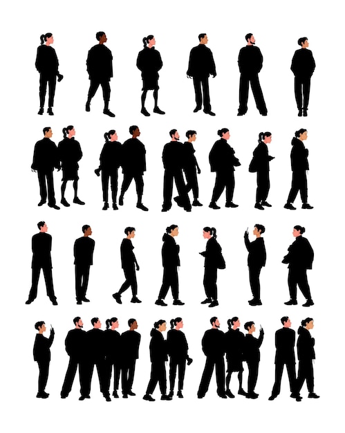 Vector silhouettes of men and a woman