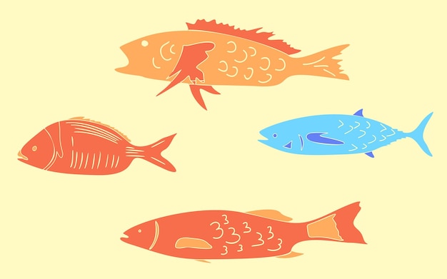 Vector silhouettes of sea and river fish