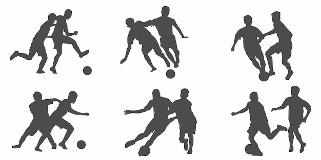 vector silhouettes Soccer players, group of footballers. Set illustration. fighting over the ball.