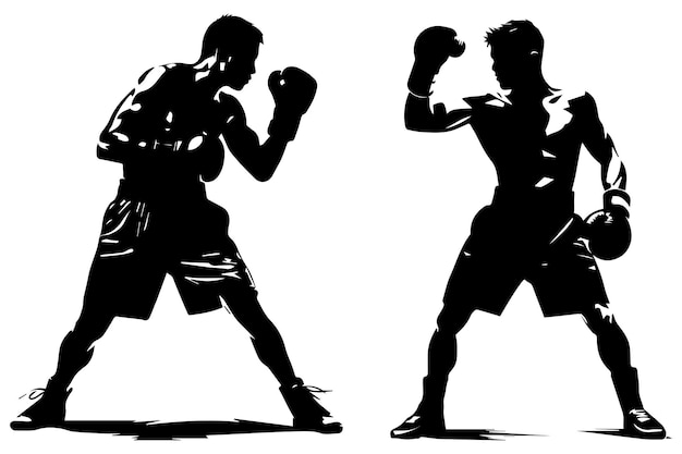 Vector vector silhouettes of two men boxing