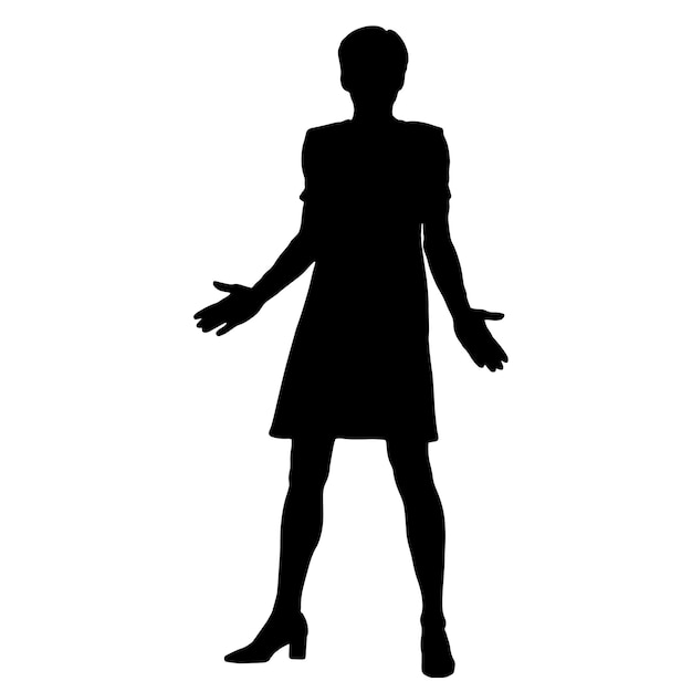 Vector silhouettes of women Standing woman shape Black color on isolated white background Graphic illustration