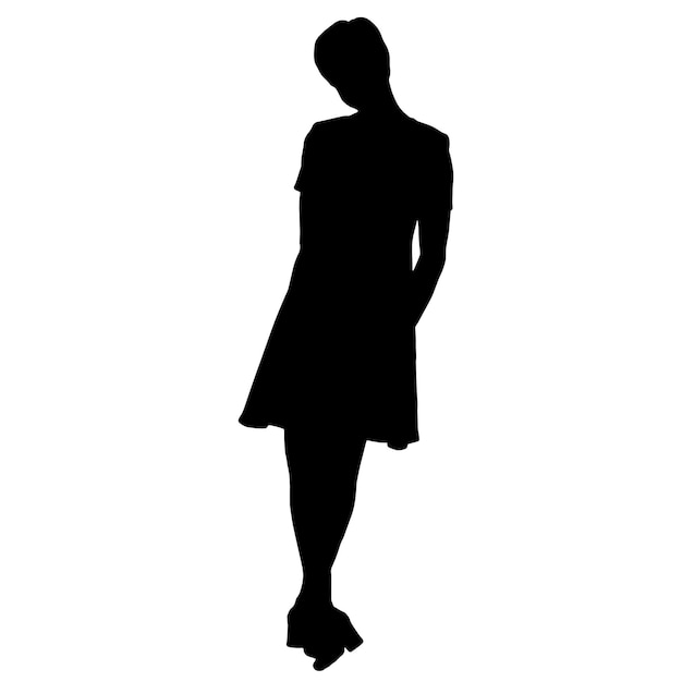 Vector silhouettes of women Standing woman shape Black color on isolated white background Graphic illustration