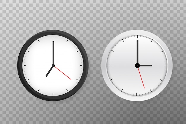 Вектор простые классические черно-белые круглые настенные часы.