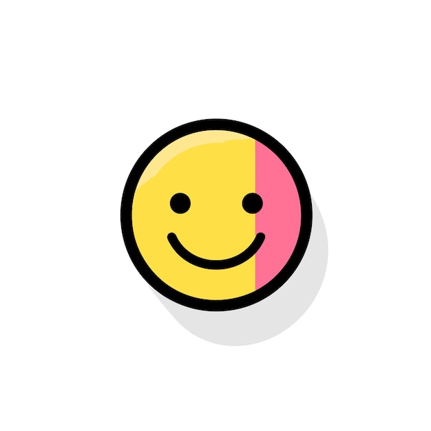 Vector of a simple and colorful smiley face with pink and yellow stripes on a flat surface