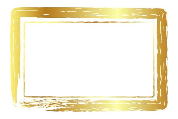 Vector simple double line rectangle frame from gold golden crayon at white background