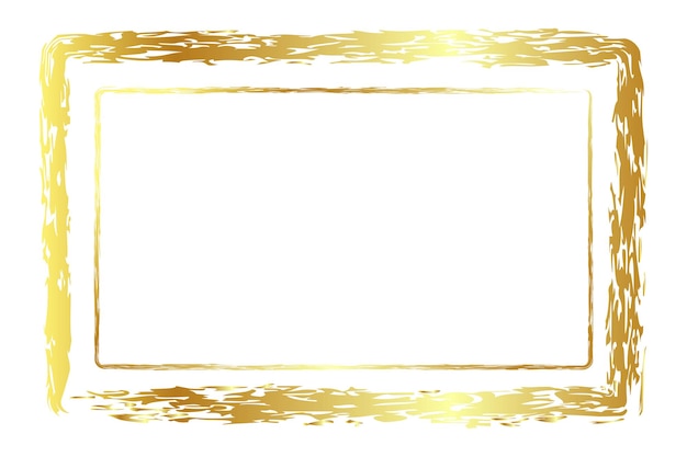 Vector simple double line rectangle frame from gold golden crayon at white background