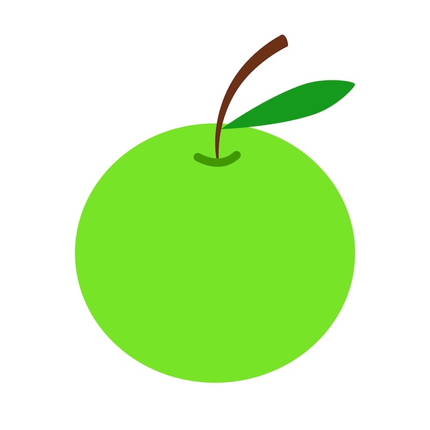 Векторное простое зеленое яблоко в плоском стиле