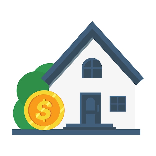 Vector simple house including dollar symbol. Real estate in USA. Dollar coin with house isolated