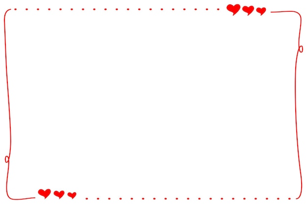 Vector simple line border with mini hearts and dot on white background rectangle image