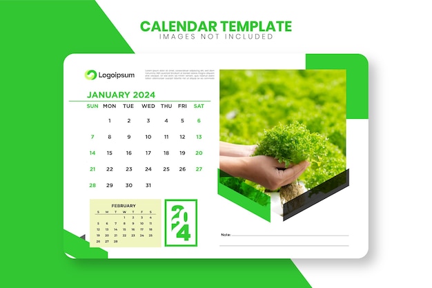 Vector vector simple minimalist 12 months desk calendar template for 2024 agriculture photo placeholder