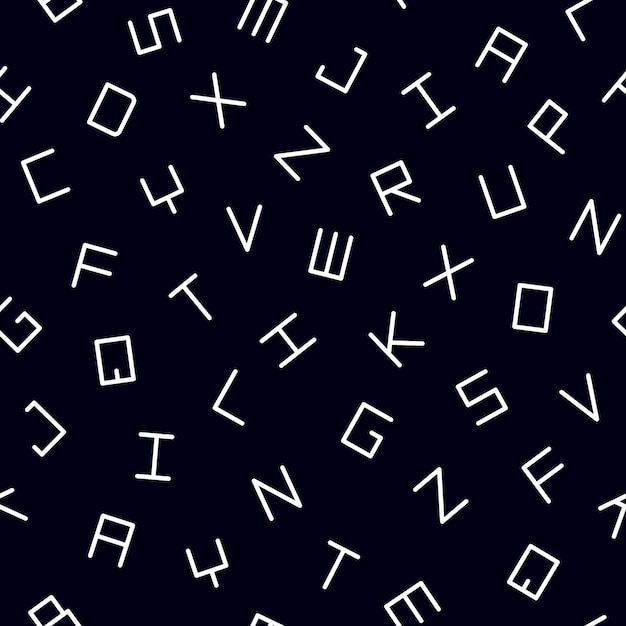 Vector vector simple seamless alphabet pattern with latin letters black and white minimalistic background