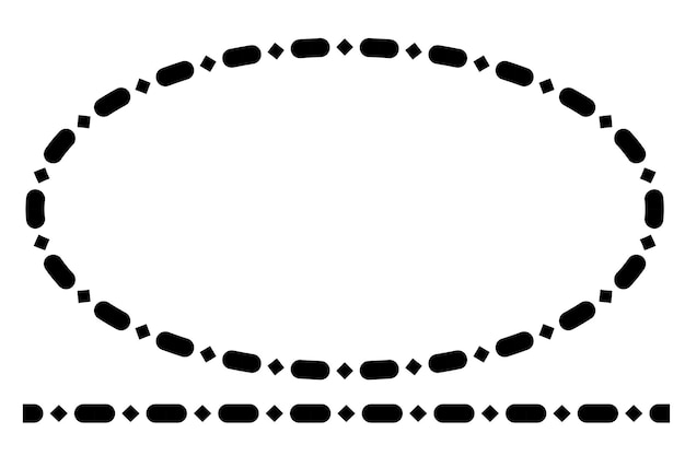 ベクトルのシンプルな形の楕円形と線の黒いフレーム、白で隔離
