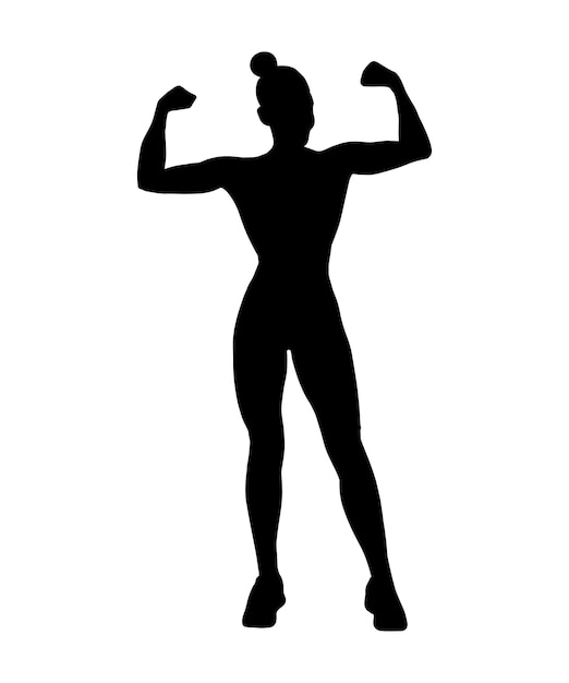 Vector simple silhouette shadow shape flat black icon isolated on white backround Logo design element Sportive woman body with big muscles