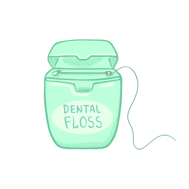 Vector vector single cartoon color illustration dental floss in turquoise case