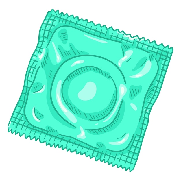 Vector Single Cartoon Condom in Blank Package Contraceptive Illustration