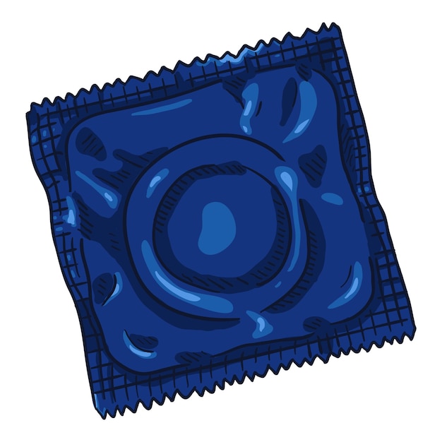 Condom di cartone animato vettoriale singolo in illustrazione contraccettiva blu della confezione