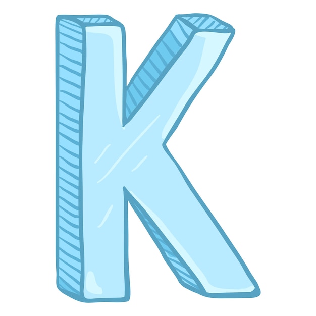 Vector single cartoon illustration ice blue letter k