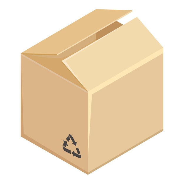 Vector Single Flat Illustration of Open Cardboard Box Isometric View