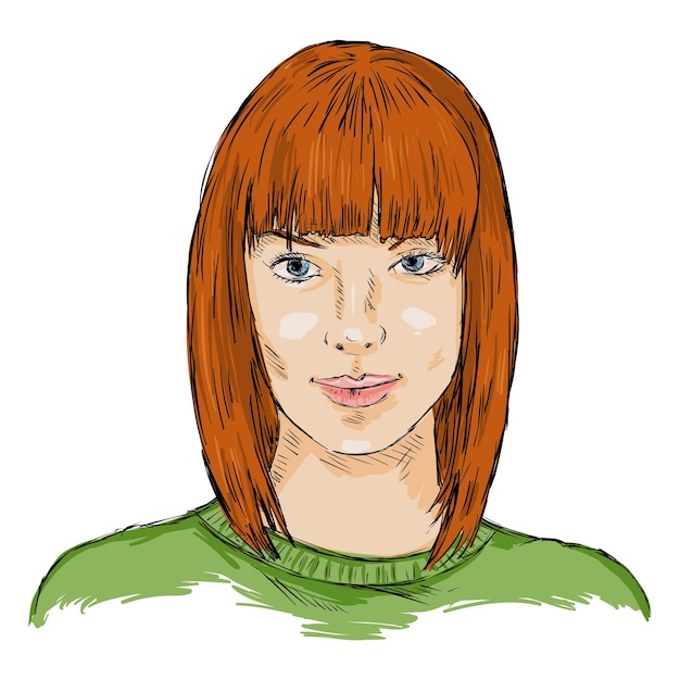 Vector Single Sketch Female Face Women Hairstyle