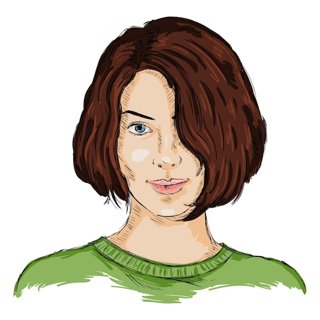 Vector single sketch female face women hairstyle