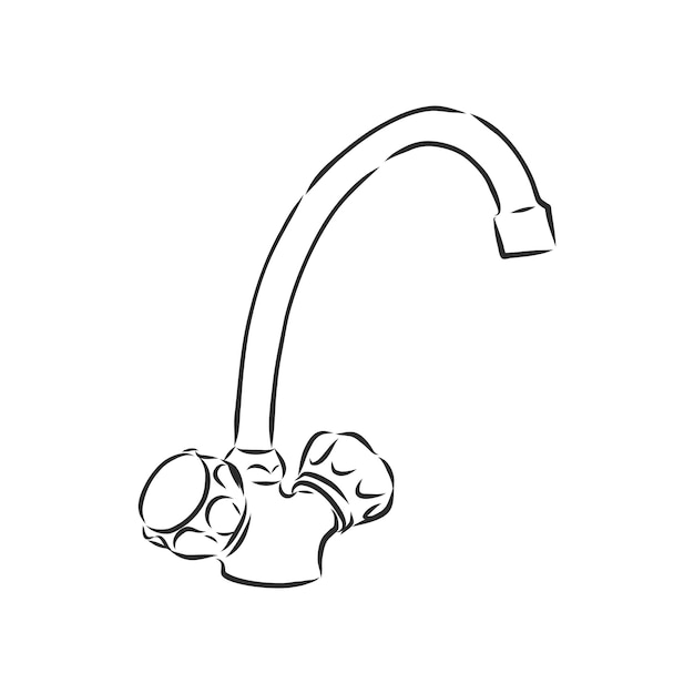 Vector single sketch kitchen faucet, kitchen faucet, vector sketch illustration