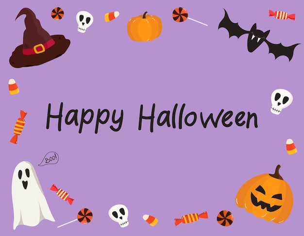 Vector sjabloon van een Halloween-wenskaart met een pompoen spoken happy Halloween inscripties