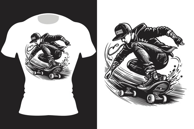 Vector skateboard rider zwart-wit illustratie t-shirt ontwerp Generative Ai