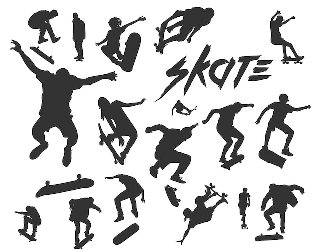 Vector skateboarder silhouette collection