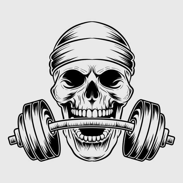 Vector skeleton with fitness gym dumble illustration graphic