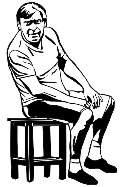 Vector sketch adult man sitting on a stool