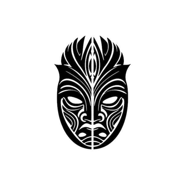 Vector sketch of a black and white polynesian god mask tattoo