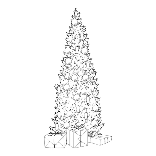 Vector sketch christmas tree