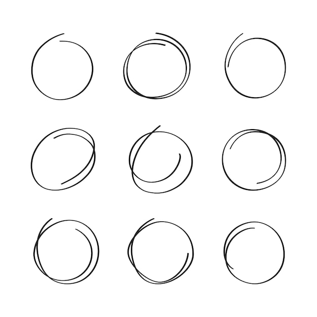 円の手描きセットのベクター スケッチ