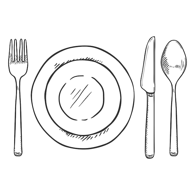 Vector vector sketch dining set fork knife spoon and plates