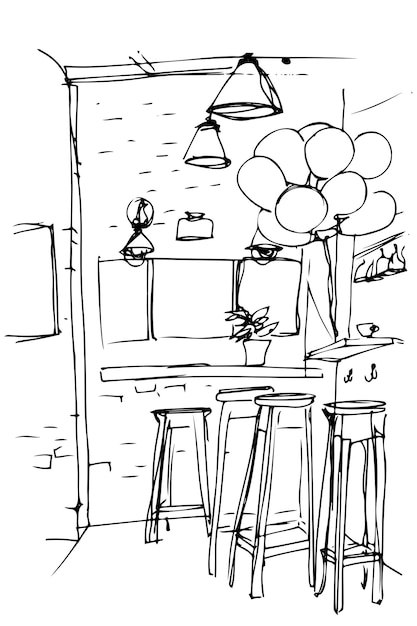 Vector sketch of the high stools in the kitchen