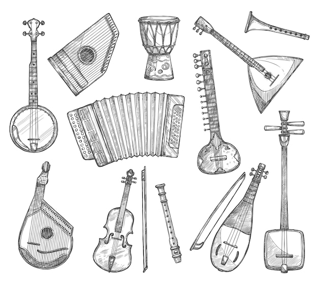 Vector vector sketch icons of musical instruments