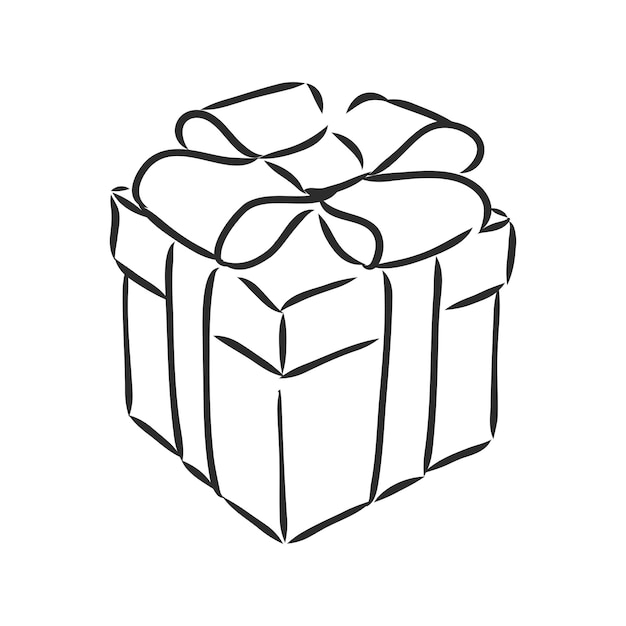 Vector sketch illustration - gift box. gift box with bow, vector sketch on white background