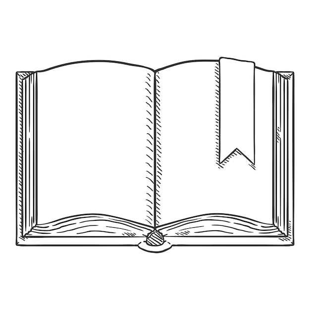 Vector vector sketch illustration  open book with bookmark on white background