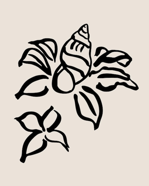 Vector vector sketch illustration of sea snails in leaves on the beach