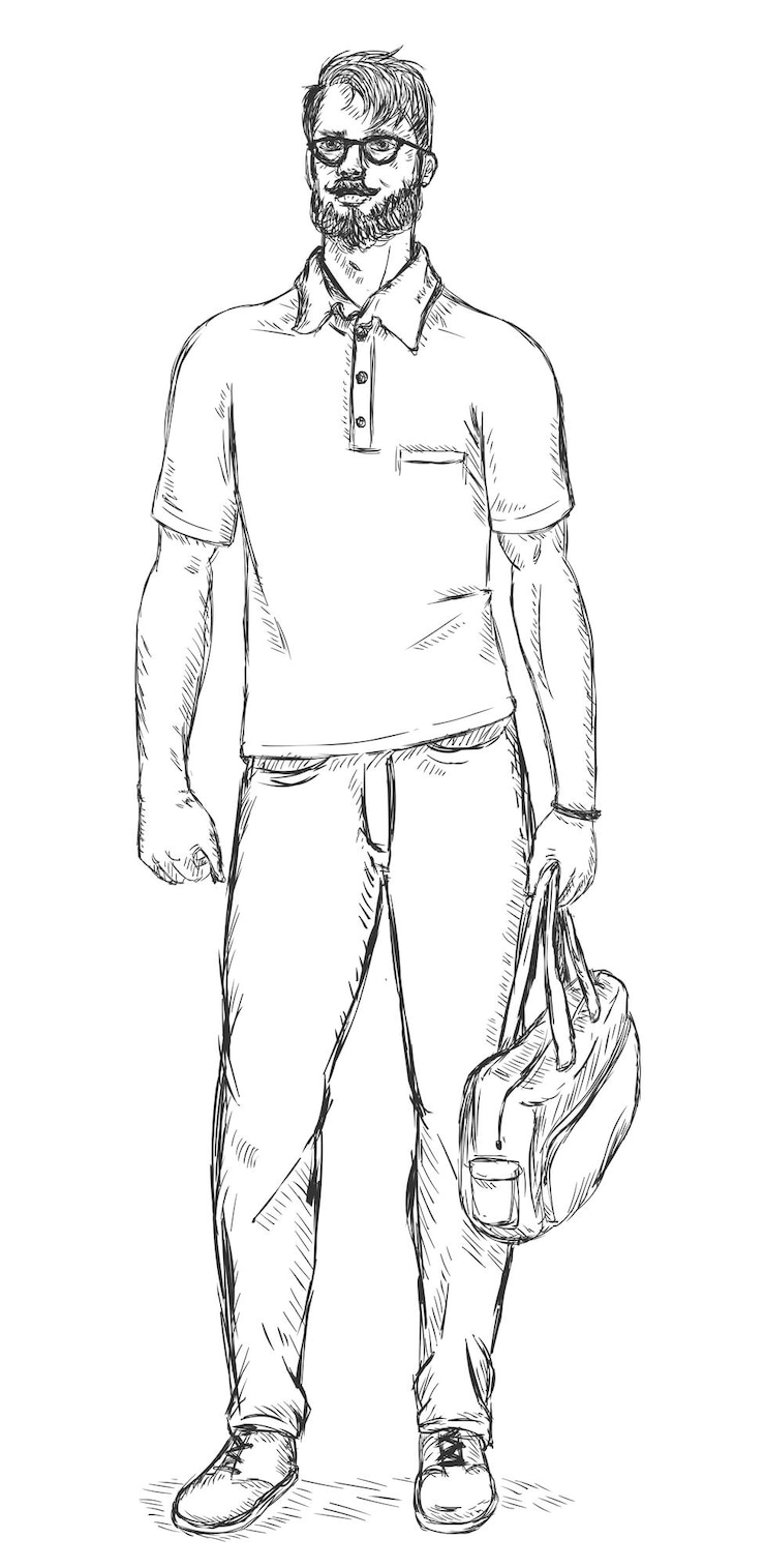 वेक्टर vector sketch illustration standing man with bag