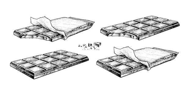Set di illustrazioni di schizzi vettoriali di disegno in stile vintage al cioccolato