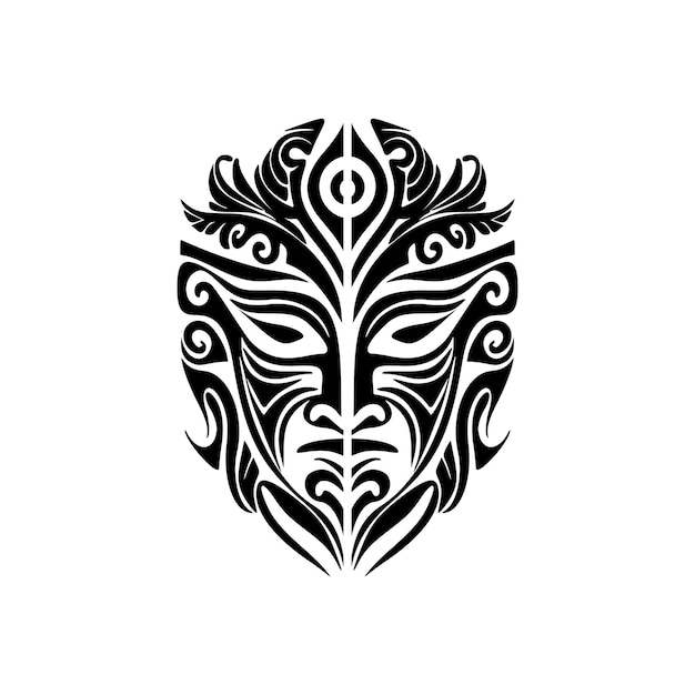 Vettore uno schizzo vettoriale di una maschera del dio polinesiano in bianco e nero