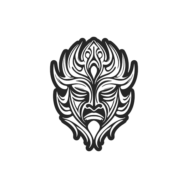 Vector sketch of Polynesian mask tattoo in black and white